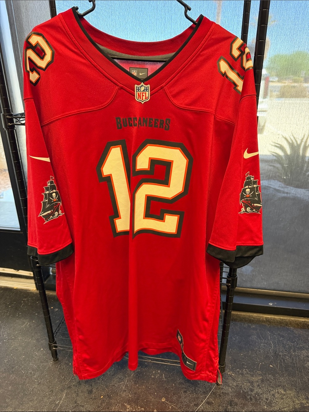 Nike Men’s Buccaneers #12 Red Jersey with Black Trim